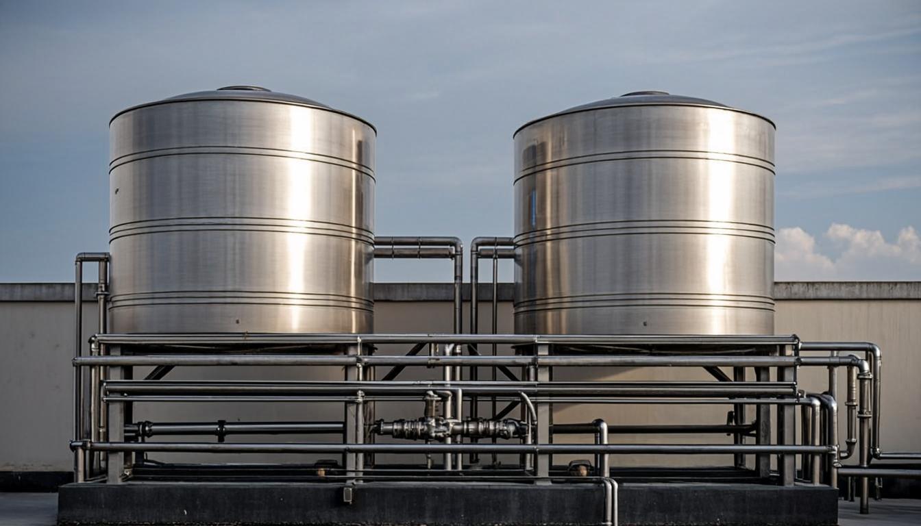 Water tanks installed on building rooftop